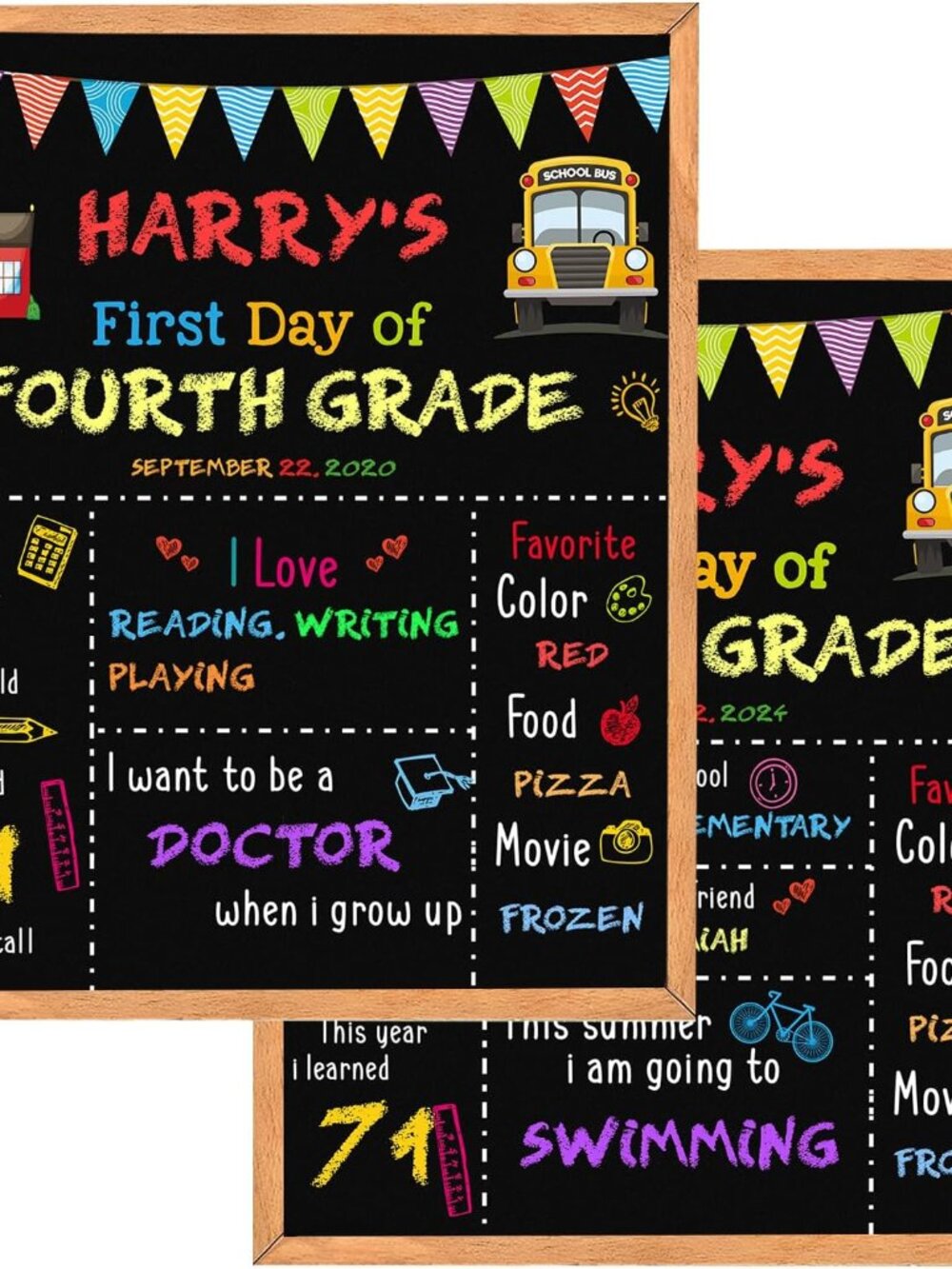 First Day of School Sign - 14" X 11" Double-Sided Board With Frame for Kids - Ch